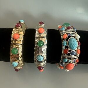 Faux Multigem Revival Chunky Statement Stretch Set of 3 Bracelets